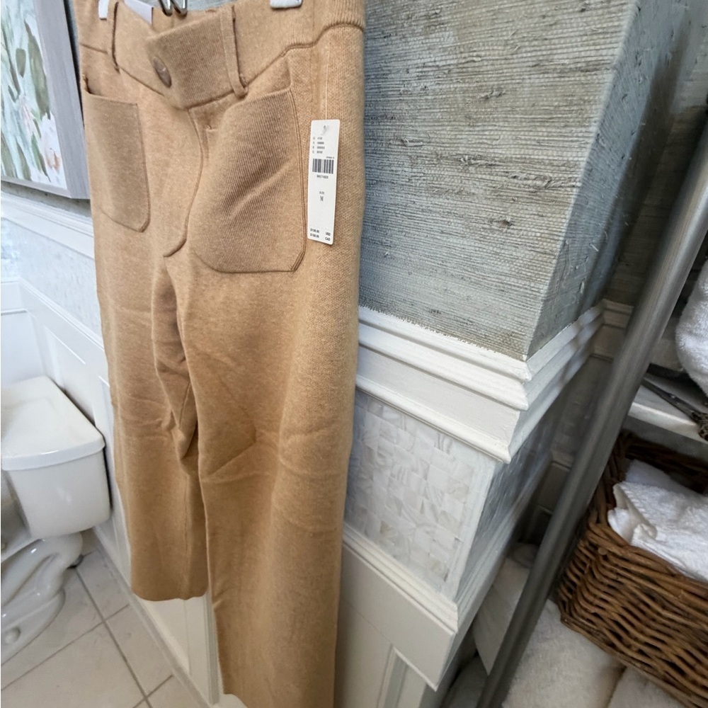 NWT new medium Anthropologie Maeve Colette sweater knit wide leg pants beige - Picture 9 of 16